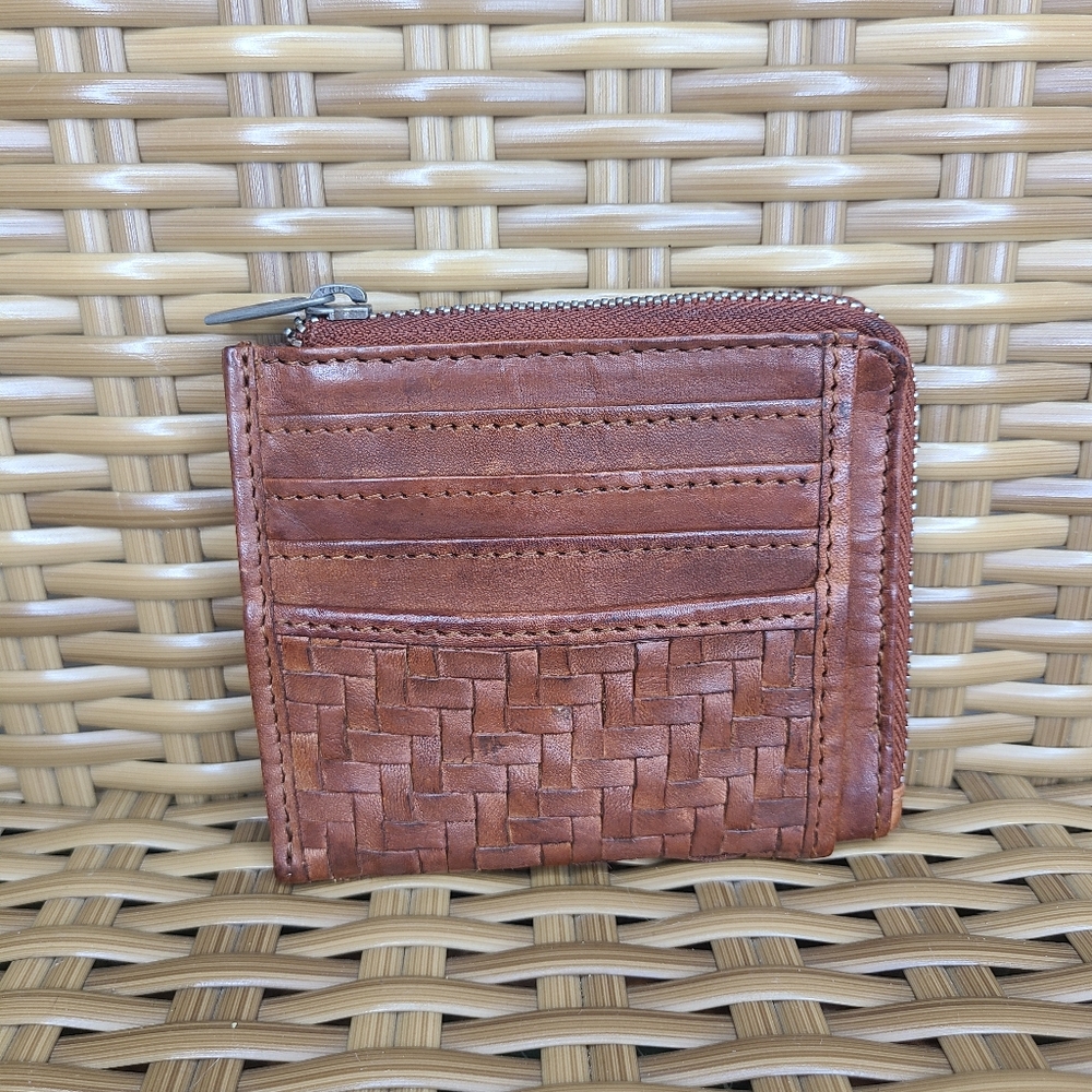 Vilenca Holland Wallet Woven Leather Brown Cards Cash Key Chain Zip Around Small